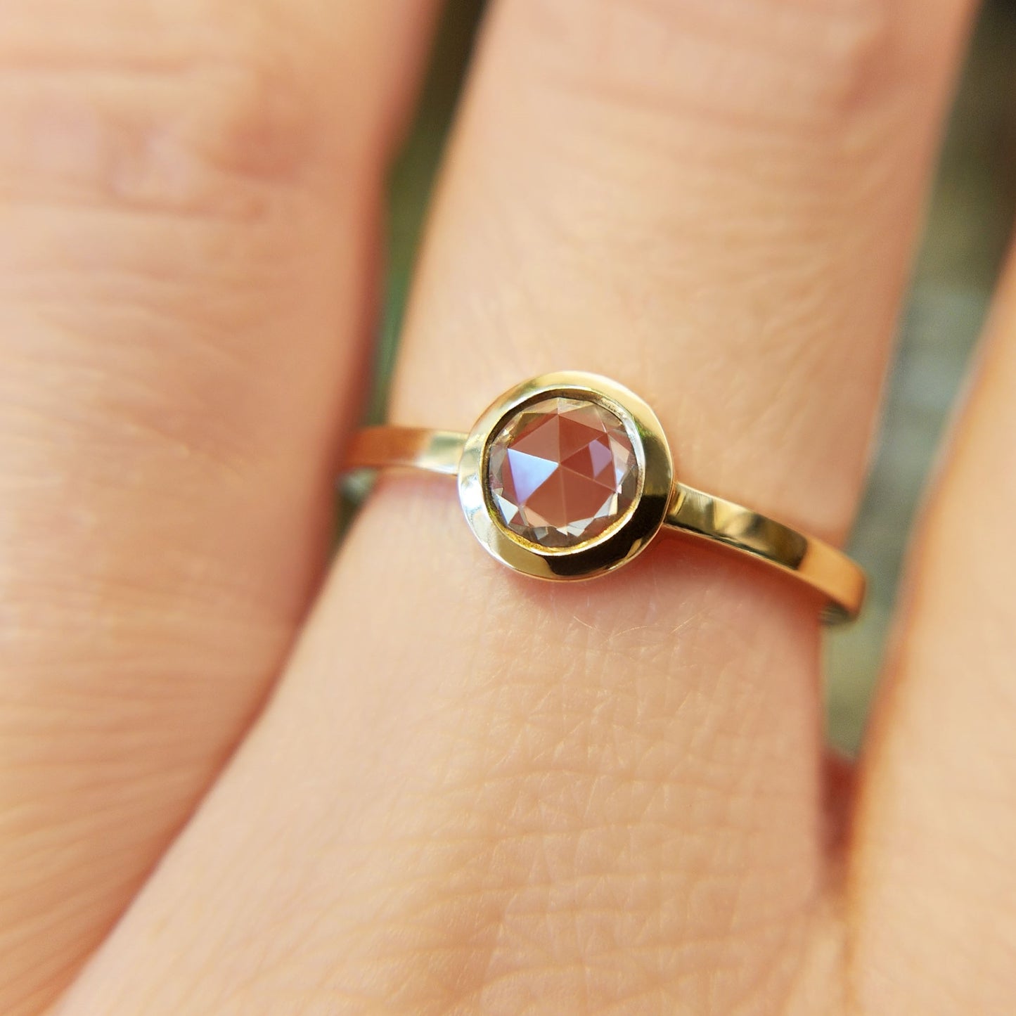 White Rose-Cut Sapphire Bezel Solitaire Ring