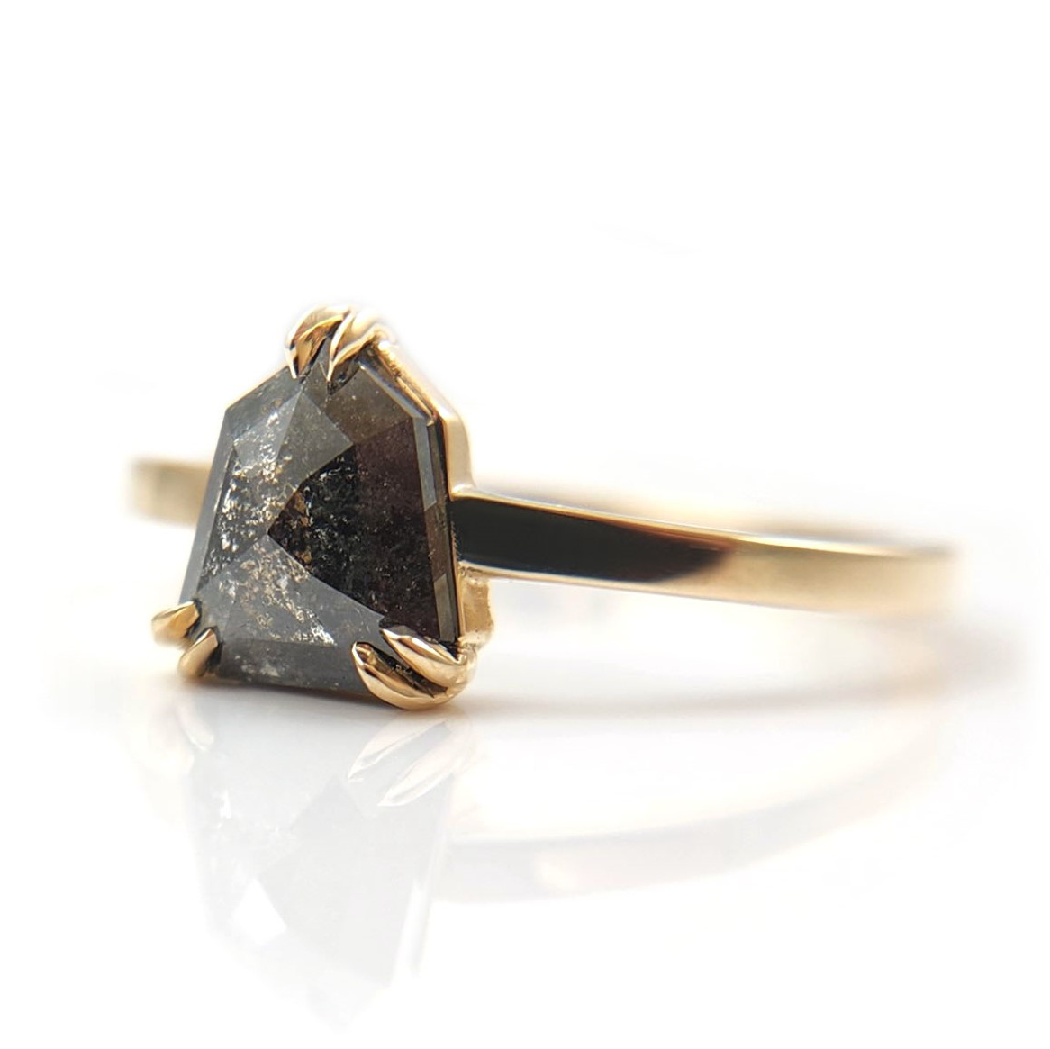 Shield Salt & Pepper Solitaire Ring