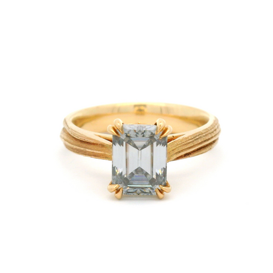 14k Yellow Solitaire with 1.64ct Grey Emerald Cut Moissanite