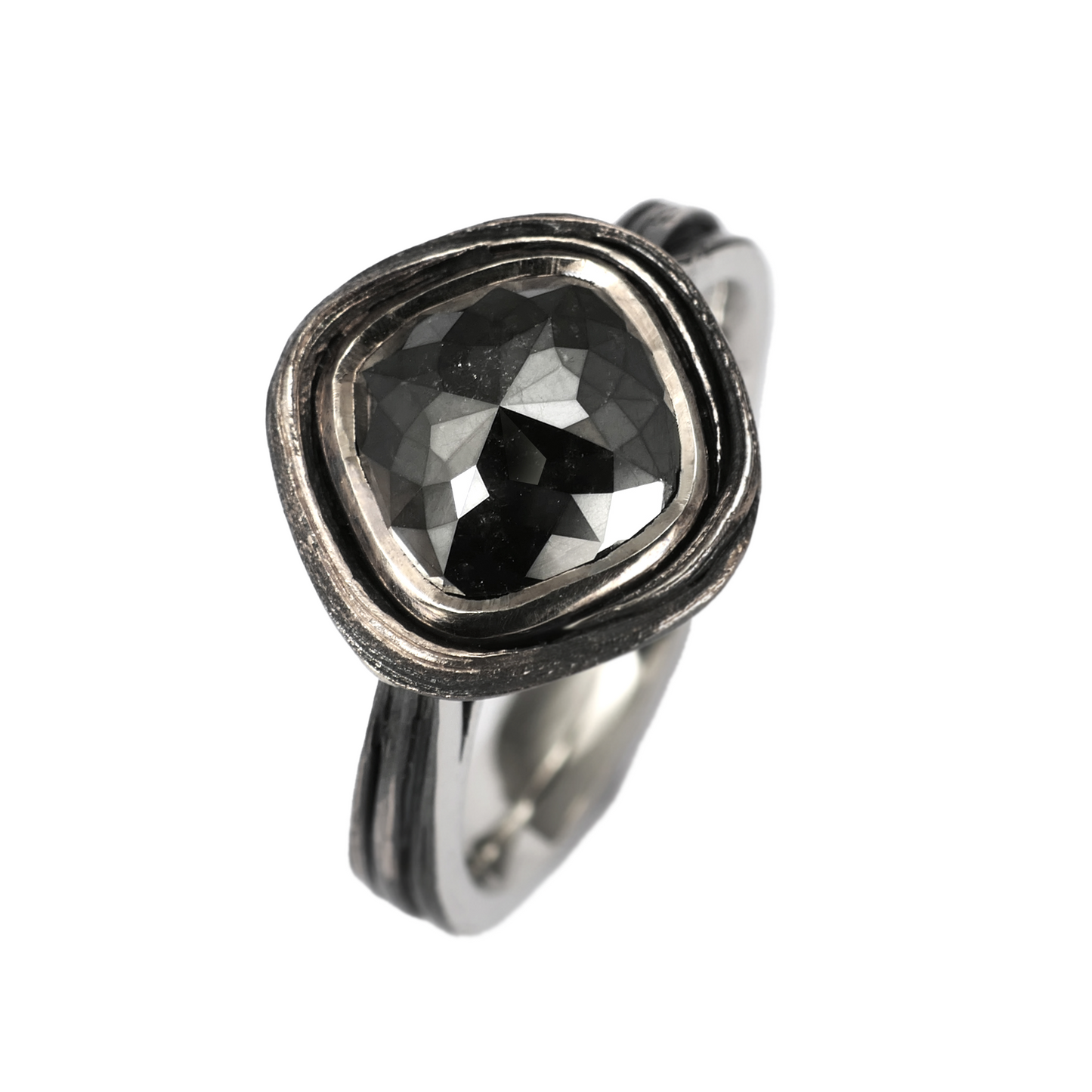 Mitsuro Solitaire - 10k White Gold with Black Cushion Rose-Cut Diamond