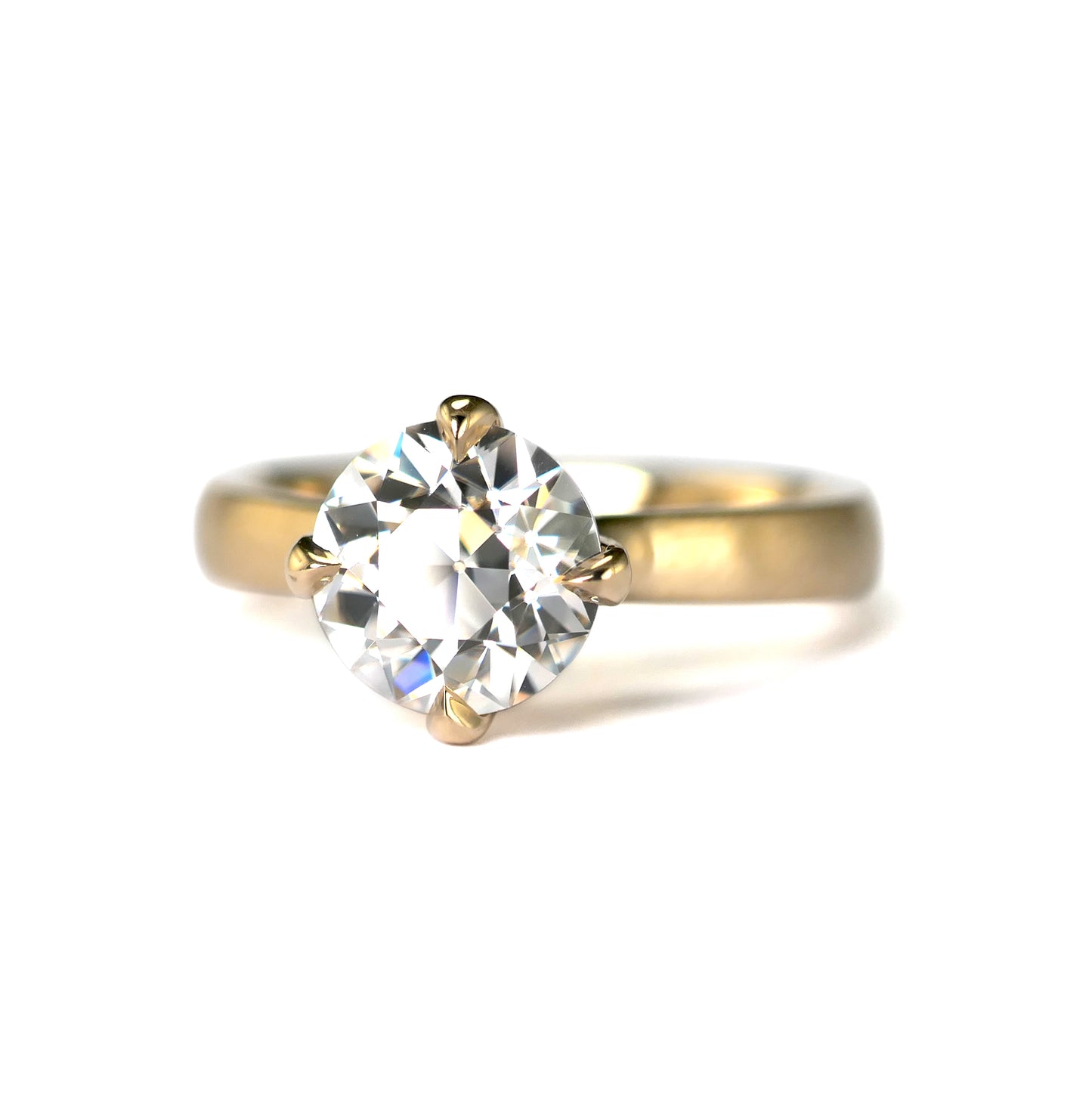 Compass Solitaire - 14k Yellow Solitaire with 7mm Old European Cut Moissanite