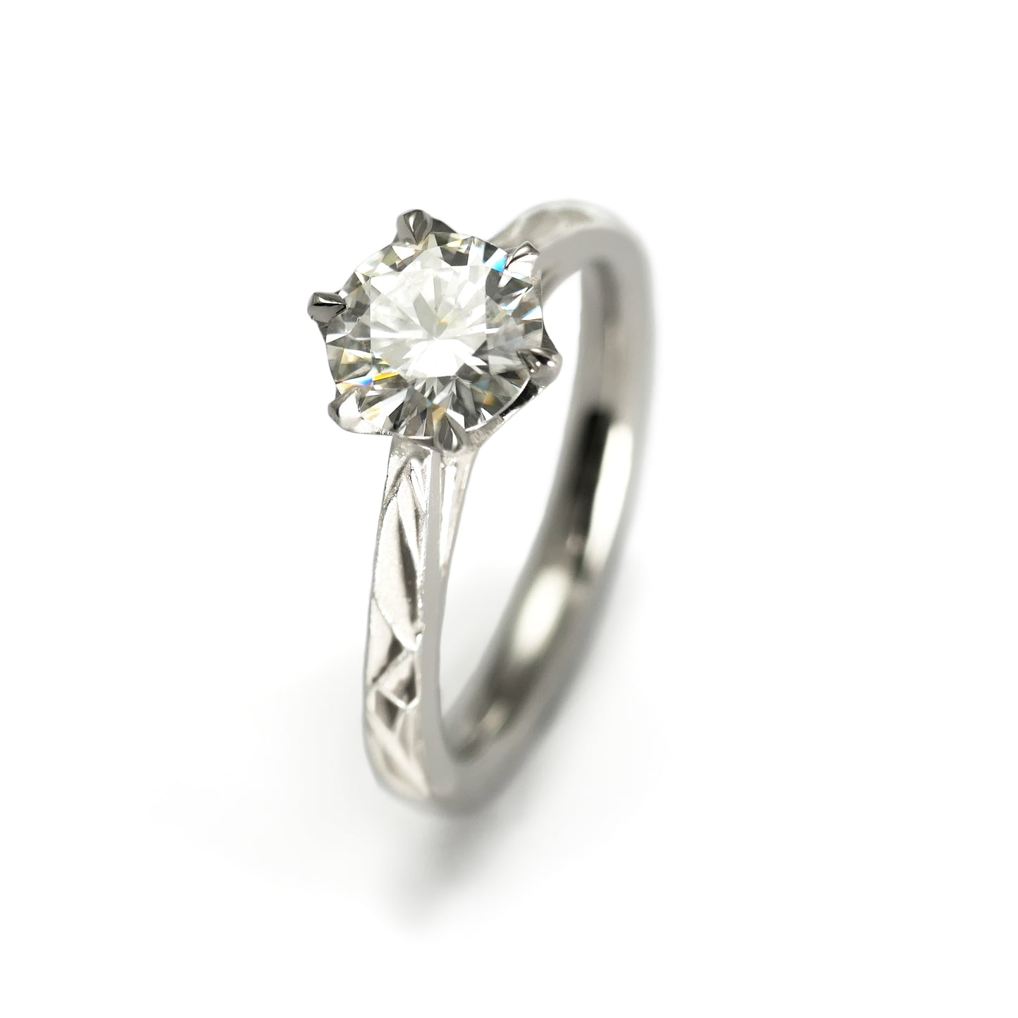 Icy Moissanite Frost Solitaire - 14k White Solitaire with 6mm Round Moissanite