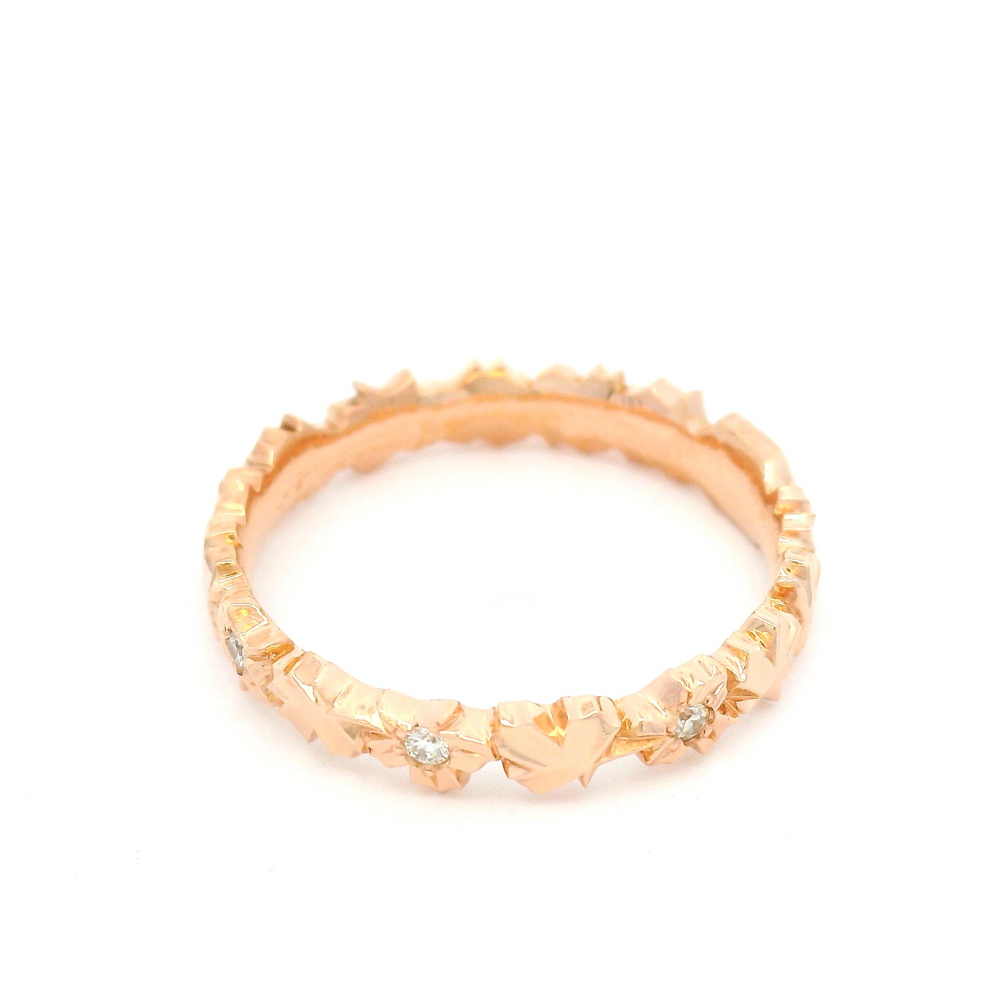 14k Rose Gold Carved Sugar Maple Band with Canadian Diamond Accents