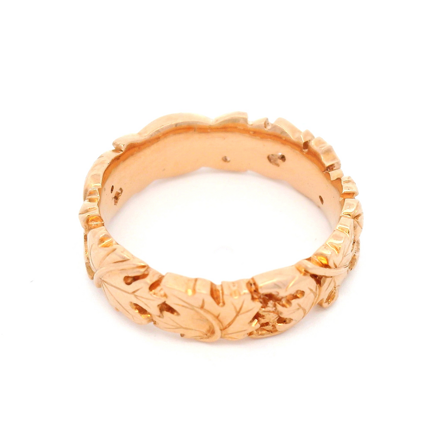 14k Rose Gold 6mm Wide Carved Sugar Maple Band