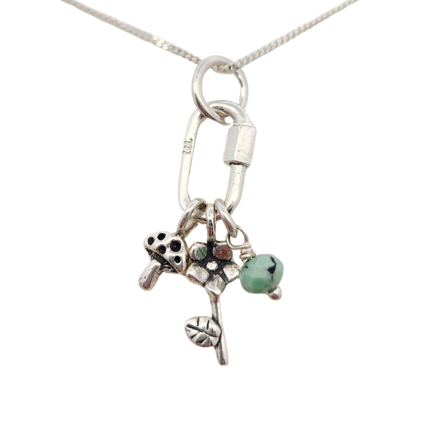 Mushroom, Flower & Opal Charm Necklace
