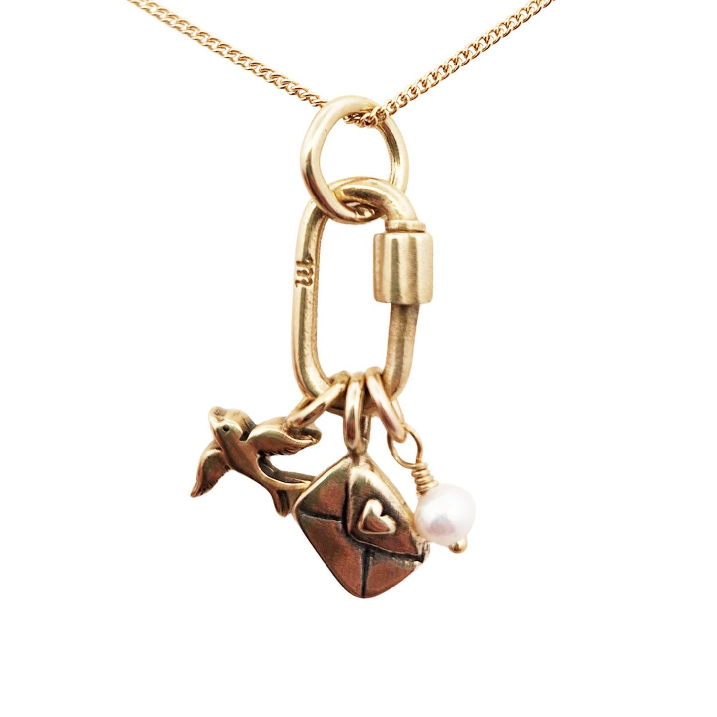 Bird, Letter & Pearl Charm Necklace