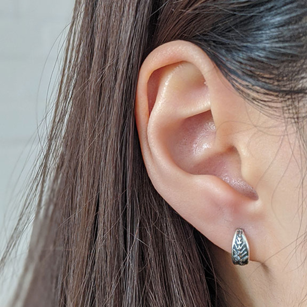Sterling Silver Fern Huggy Earrings