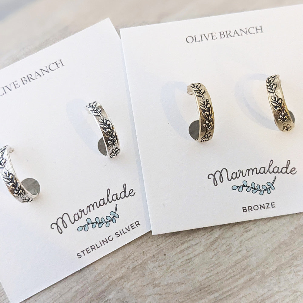 Sterling Silver Olive Branch Hoop Earrings