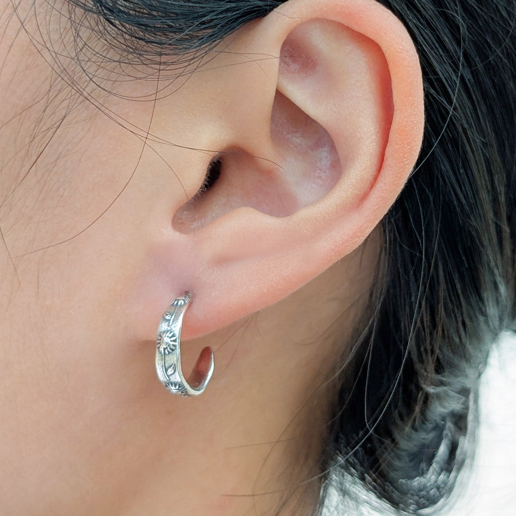 Sterling Silver Sunflower Hoop Earrings