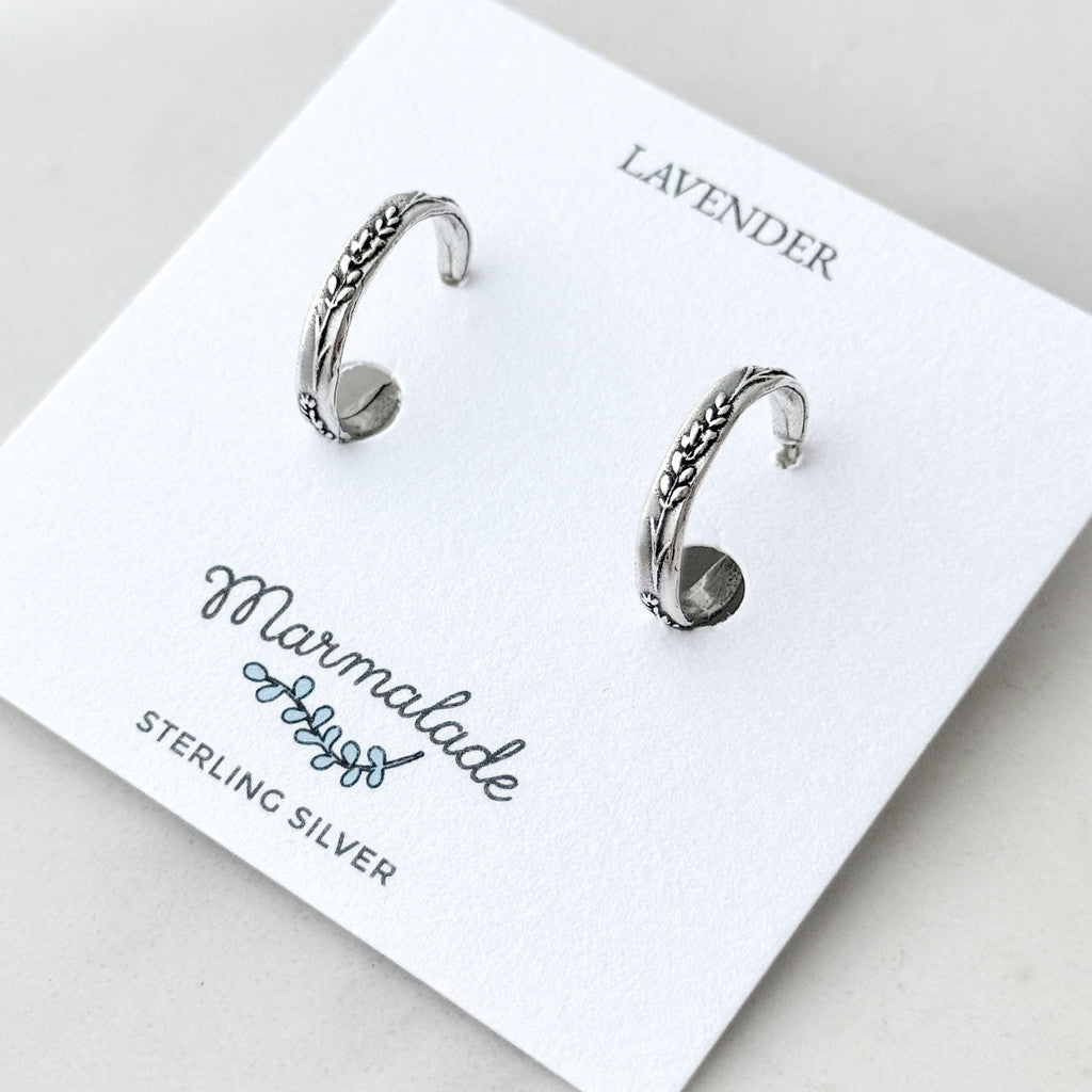Silver Lavender Hoop Earrings