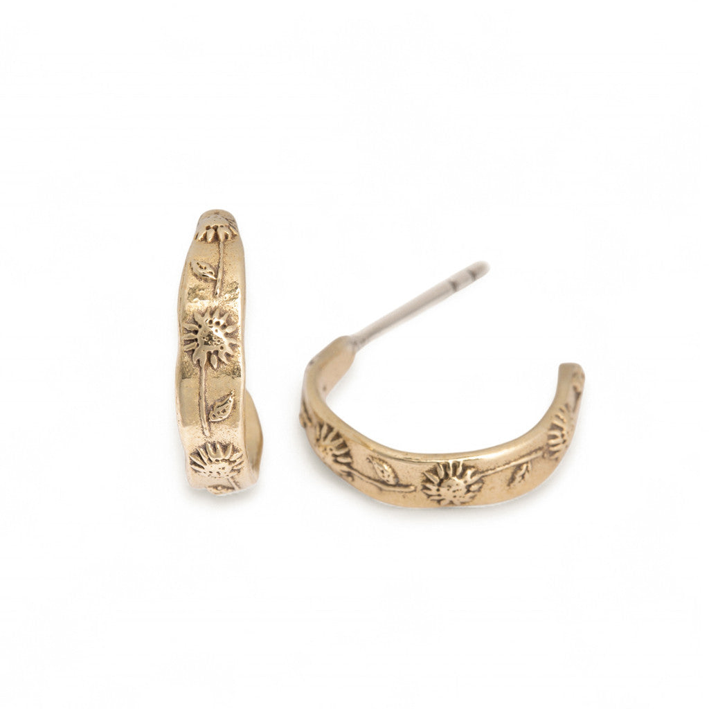 Bronze Sunflower Hoop Earrings