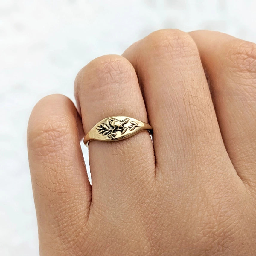 Bronze Bird in Branch Signet Ring