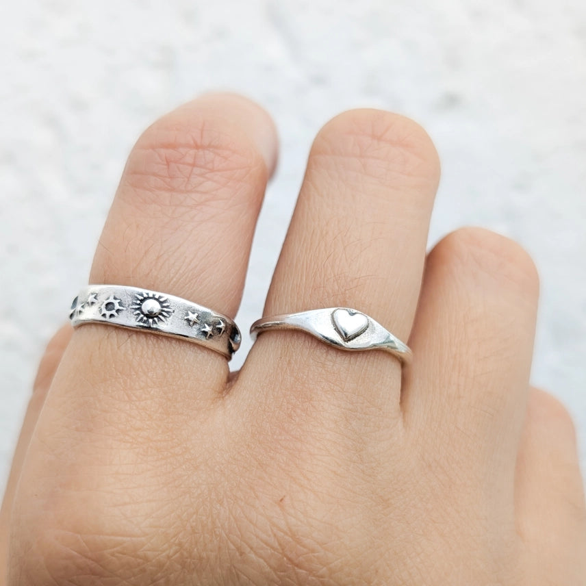 Silver Heart Signet Ring