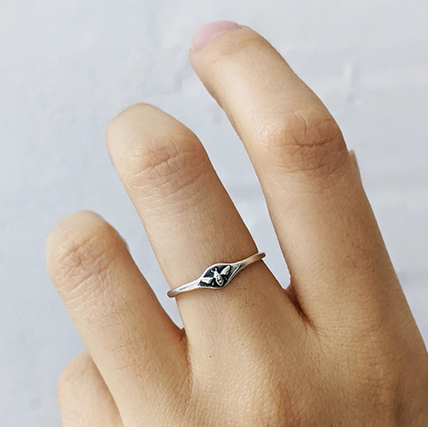 Silver Small Bee Signet Ring