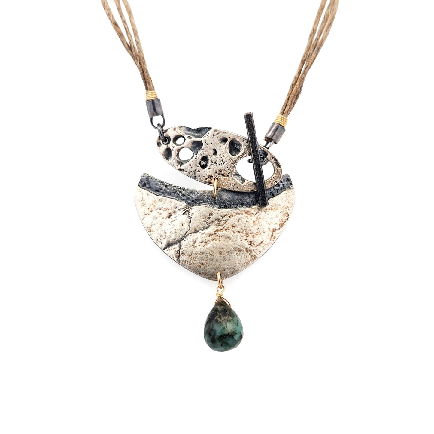 Organic Textured Sterling Silver & Emerald Necklace