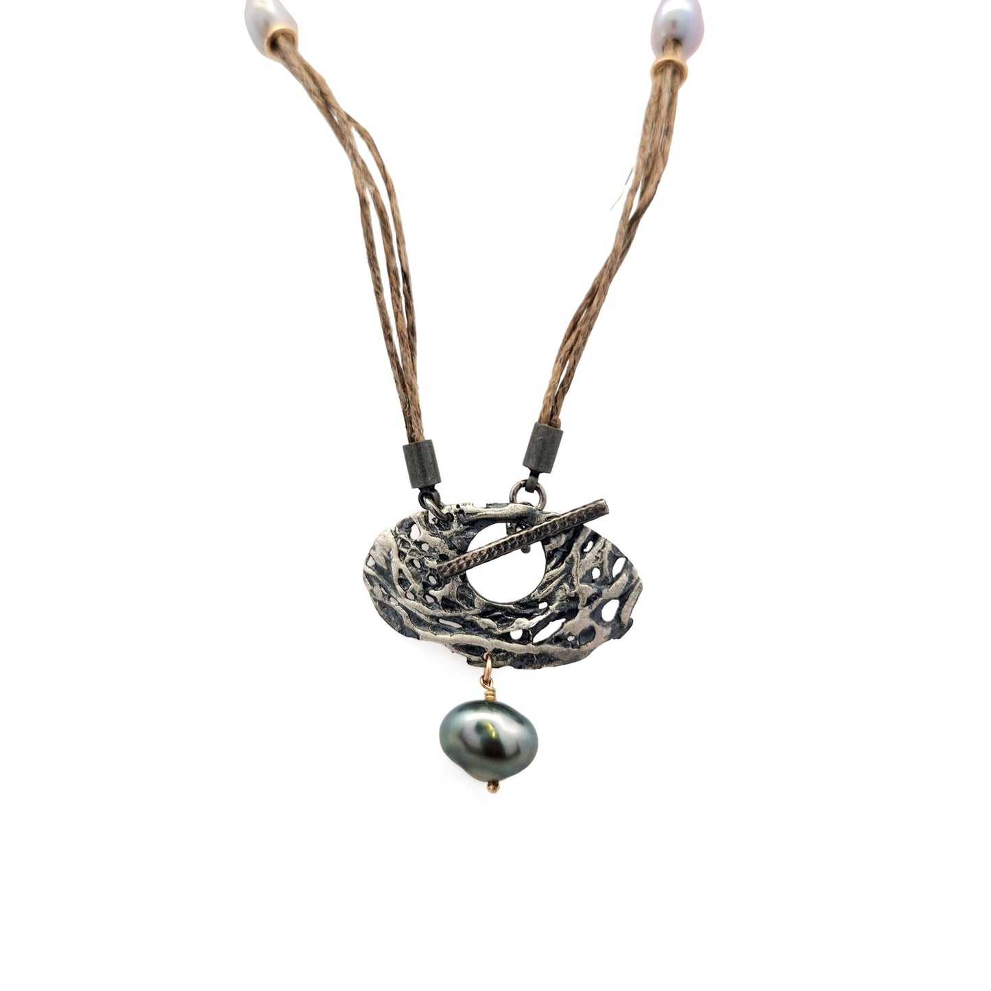 Organic Textured Sterling Silver & Pearl Necklace