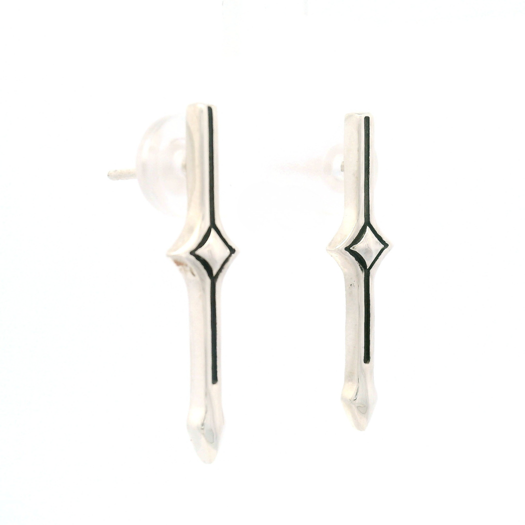 Sterling Silver Lozenge Bar Stud Earrings