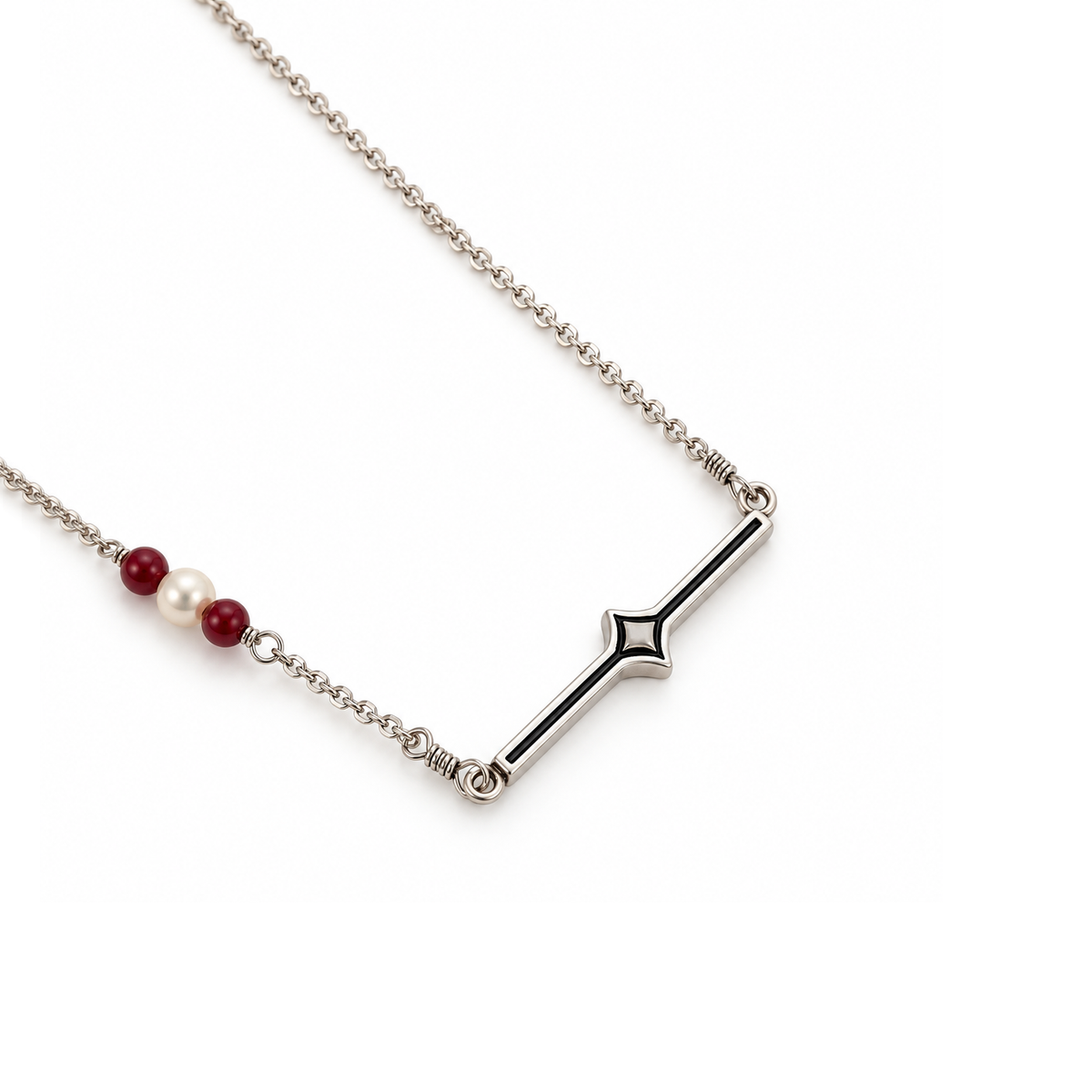 Sterling Silver Baluster Bar & Bead Necklace