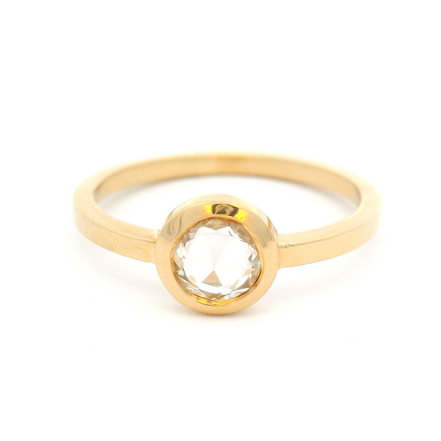 14k Yellow Bezel-Set Solitaire with 0.60ct White Rose-Cut Sapphire