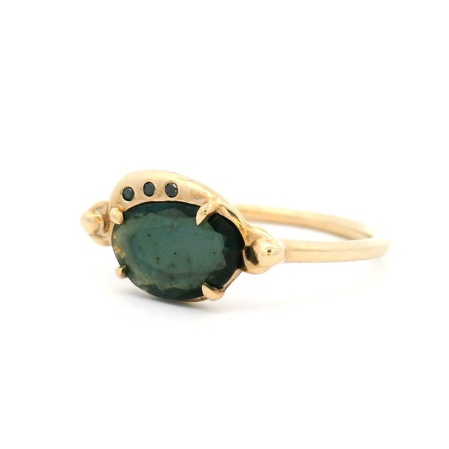 10k Yellow Ring with 0.81ct Green Spinel and Accent Black Diamonds