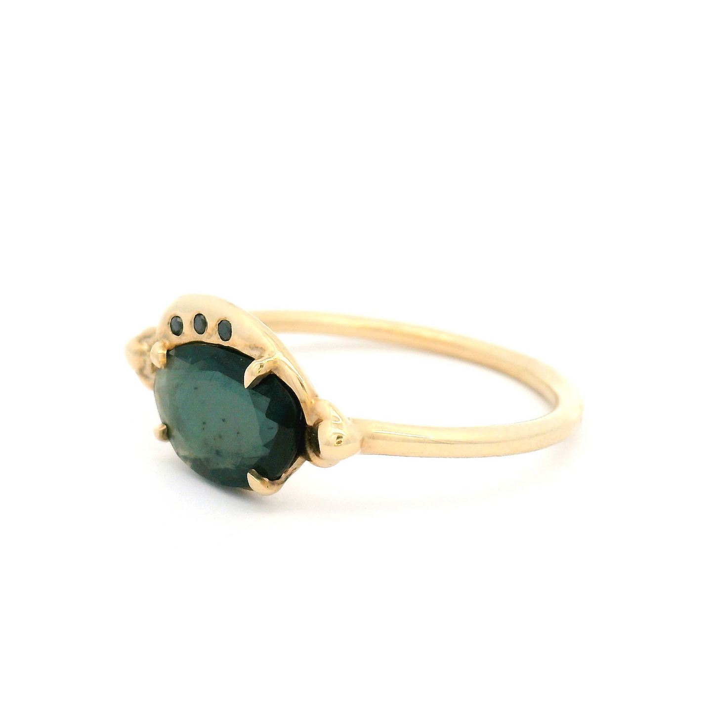 10k Yellow Ring with 0.81ct Green Spinel and Accent Black Diamonds