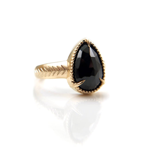 Black Pear Spinel Engagement Ring