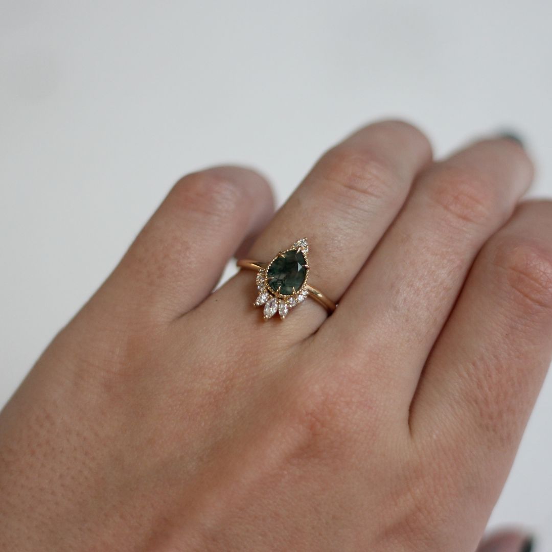 Moss Agate & Diamond Engagement Ring