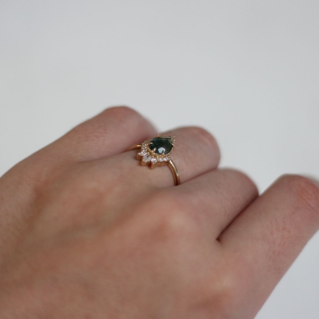 Moss Agate & Diamond Engagement Ring