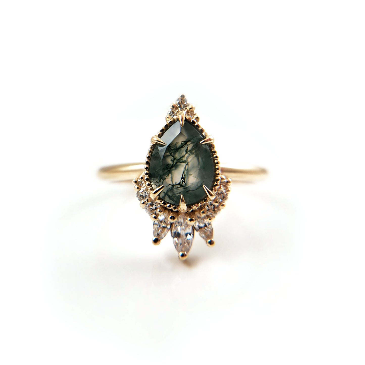 Moss Agate & Diamond Engagement Ring