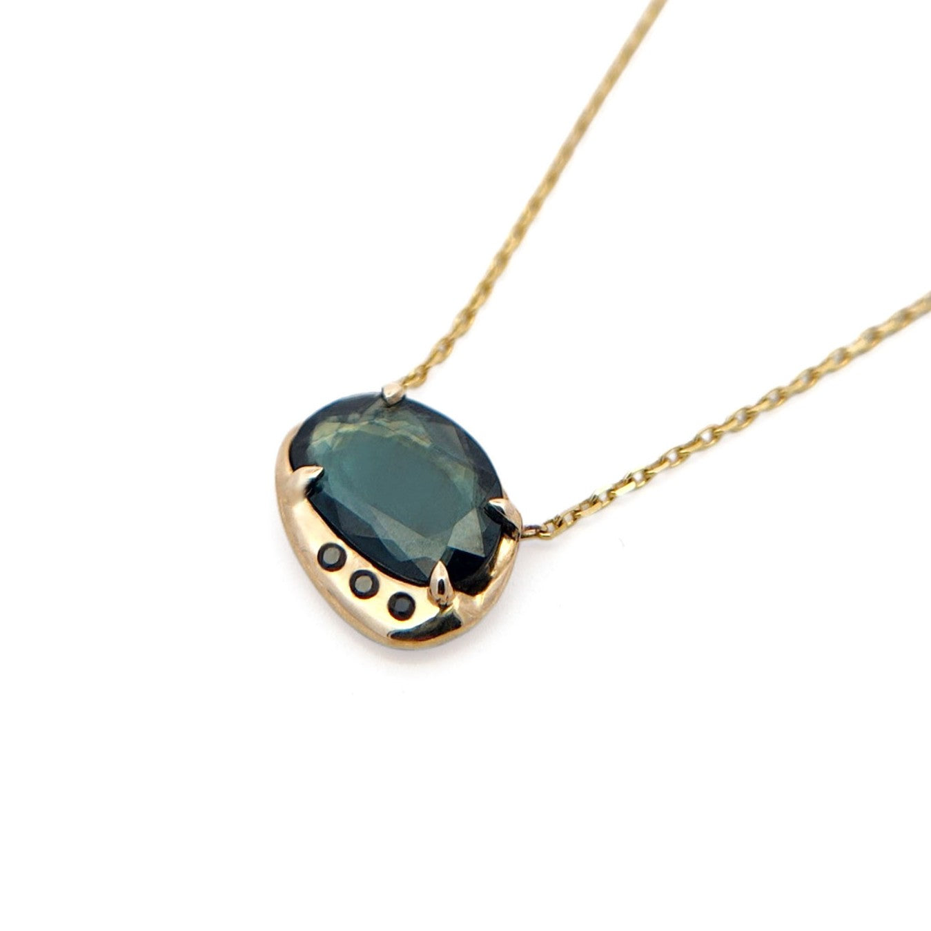 10k Yellow Pendant with 0.80ct Natural Rose-Cut Blue Spinel and Black Accent Diamonds
