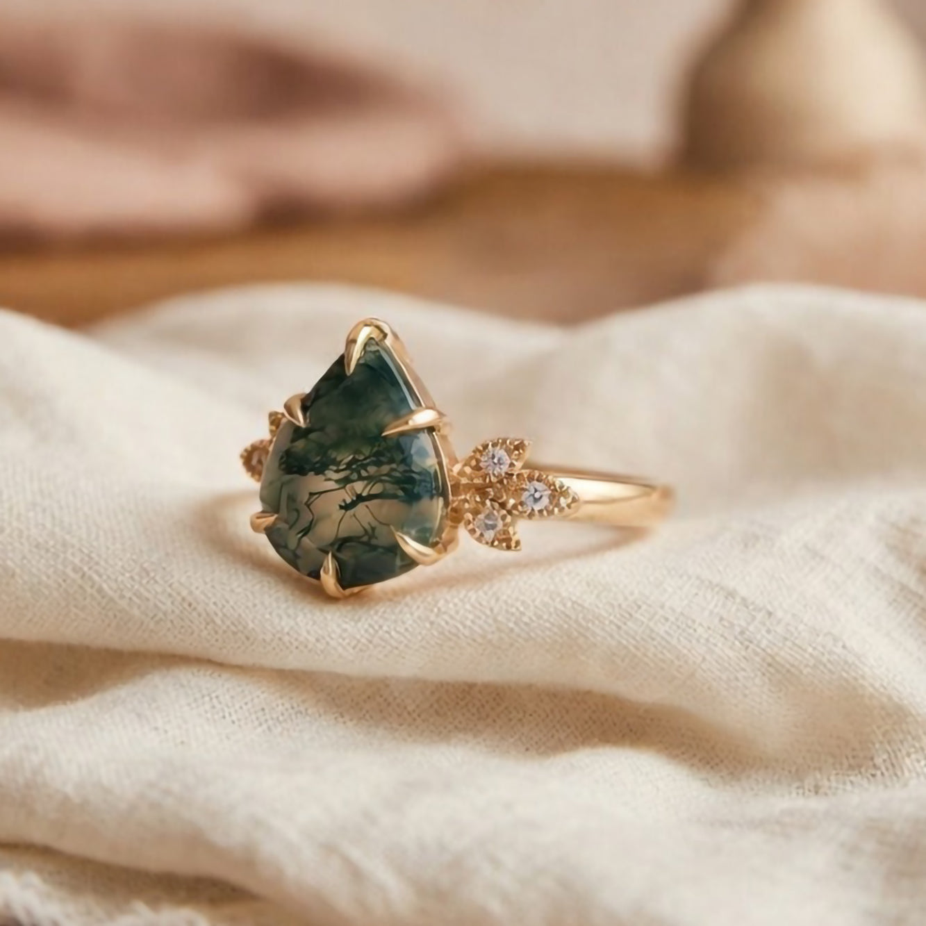 10k Yellow Ring with 1.6ct Moss Agate and Accent Lab-Grown Diamonds
