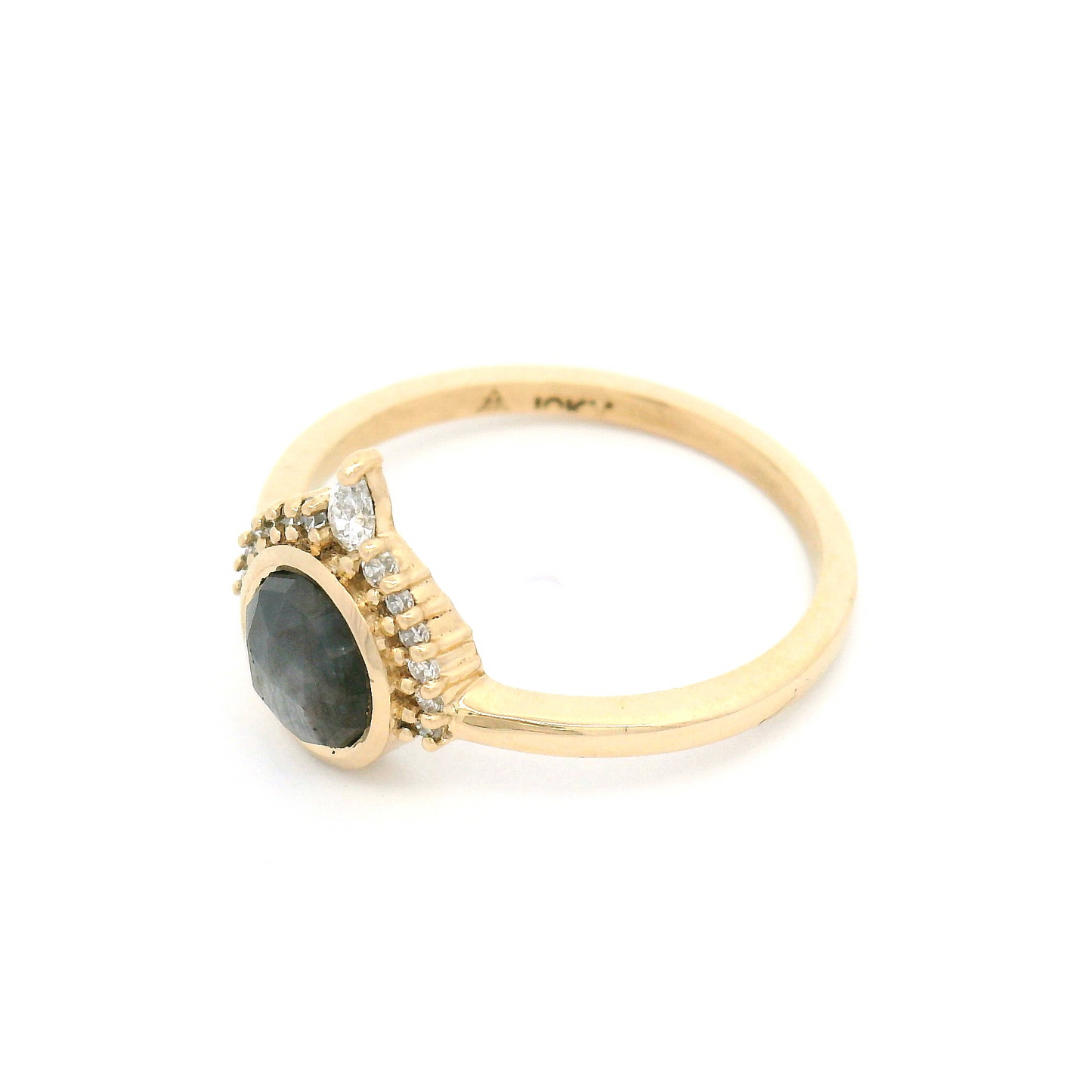 10k Yellow Ring with 1.3ct Lab-Grown Grey Rose-Cut Star Sapphire and Accent Lab Diamonds