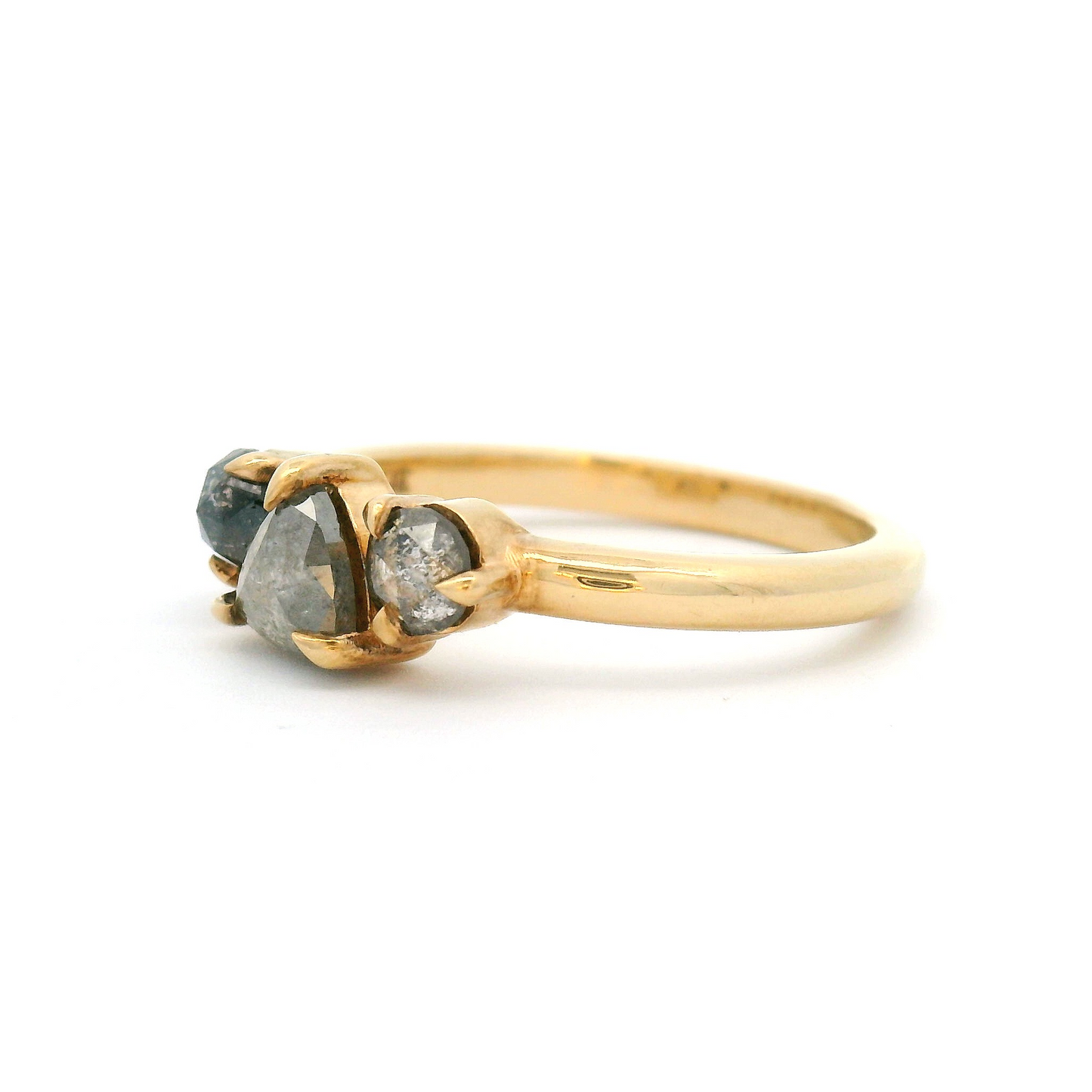 14k Yellow 3-Stone Ring with 0.93cts Total Salt & Pepper Rose-Cut Diamonds