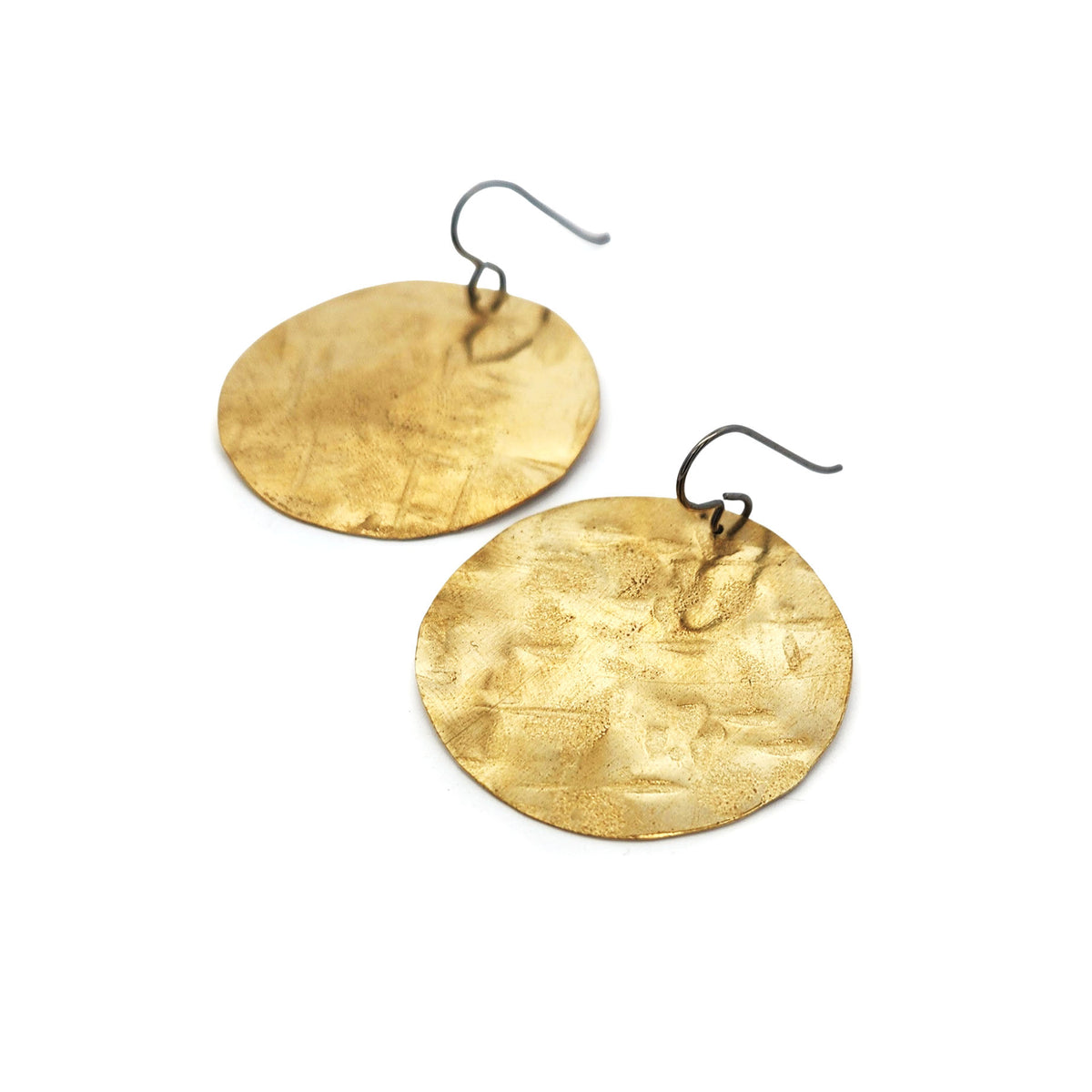 Line Hammered Brass Disc Earrings