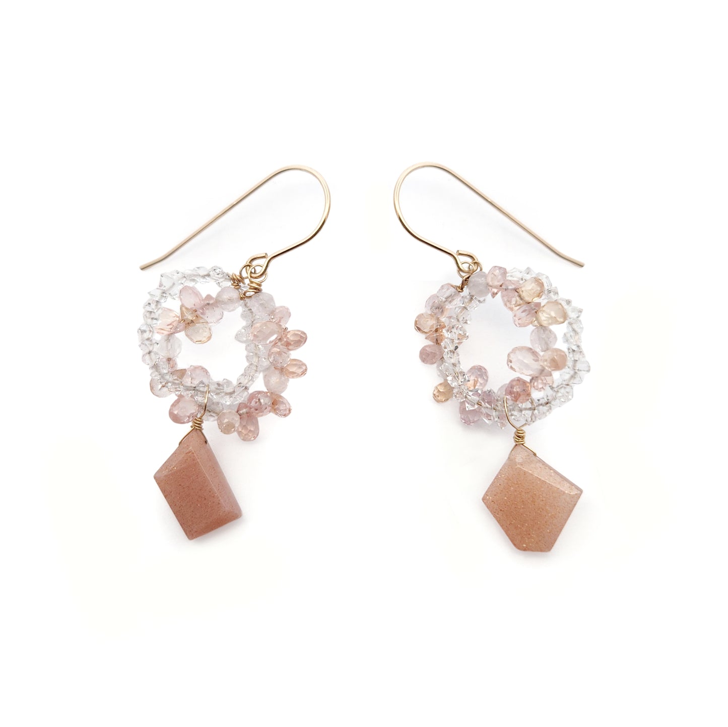 Sapphire & Orange Moonstone Drop Earrings
