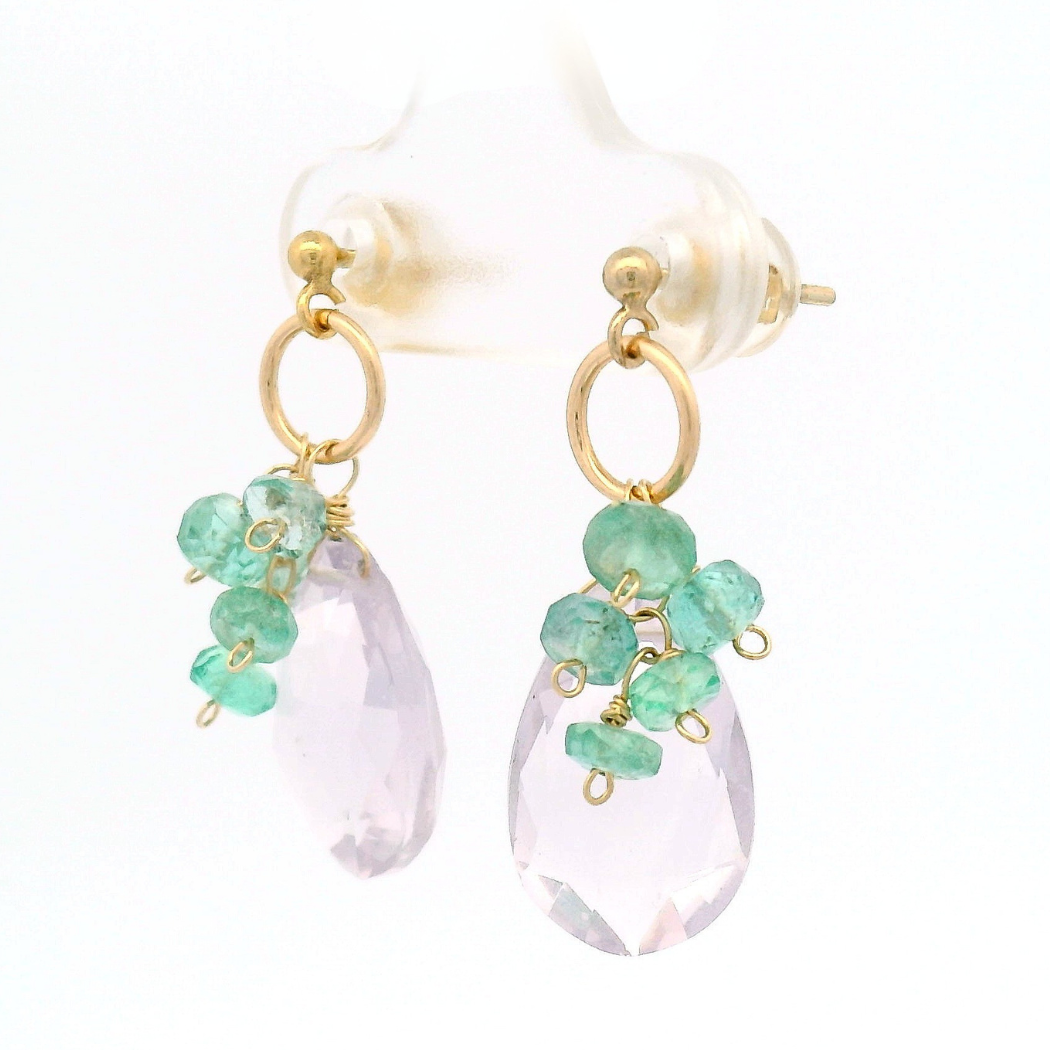 Pink Amethyst, Emerald Stud Earrings
