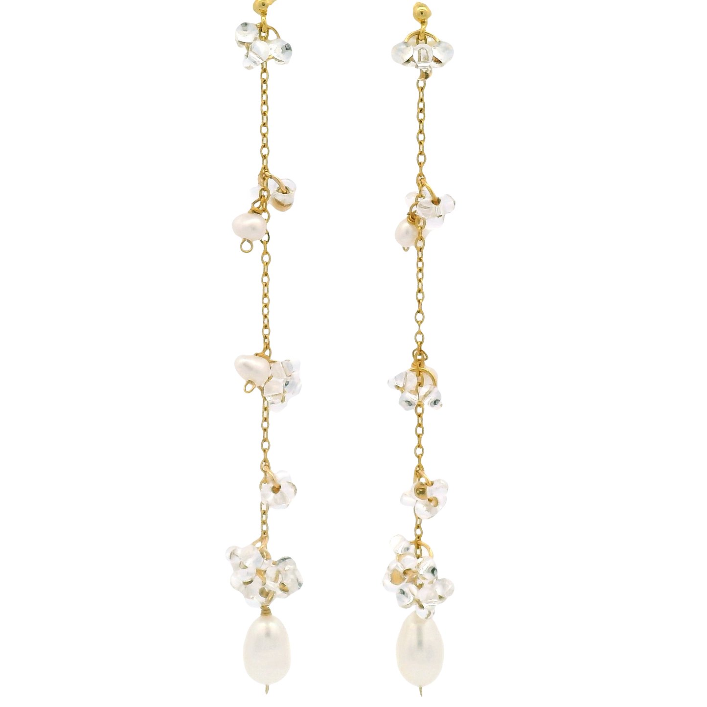 Pearl Long Drop Stud Earrings