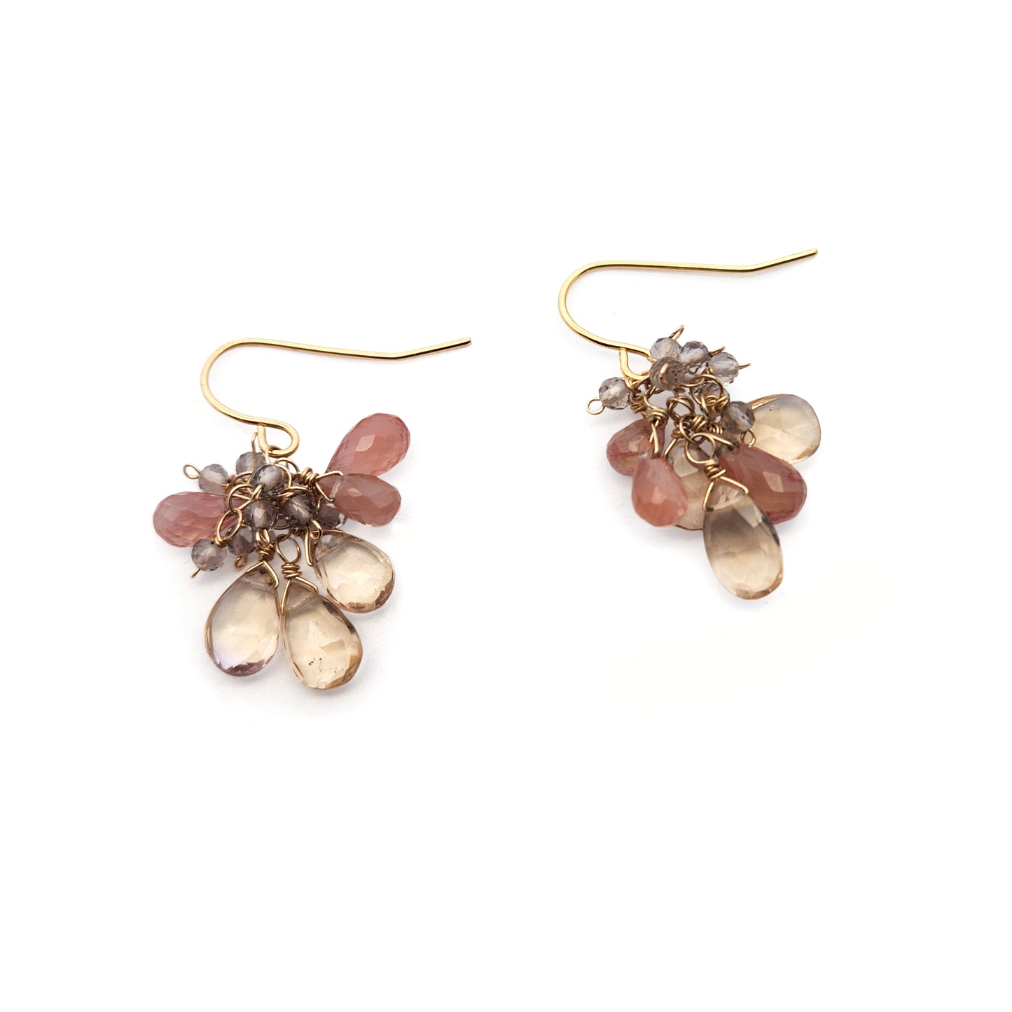 Andesine & Champagne Quartz Cluster Earrings