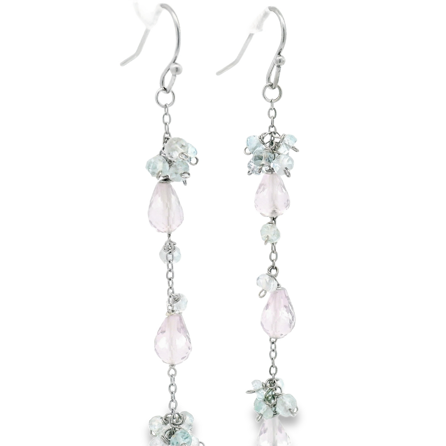 Aquamarine, Pink Amethyst Long Drop Earrings