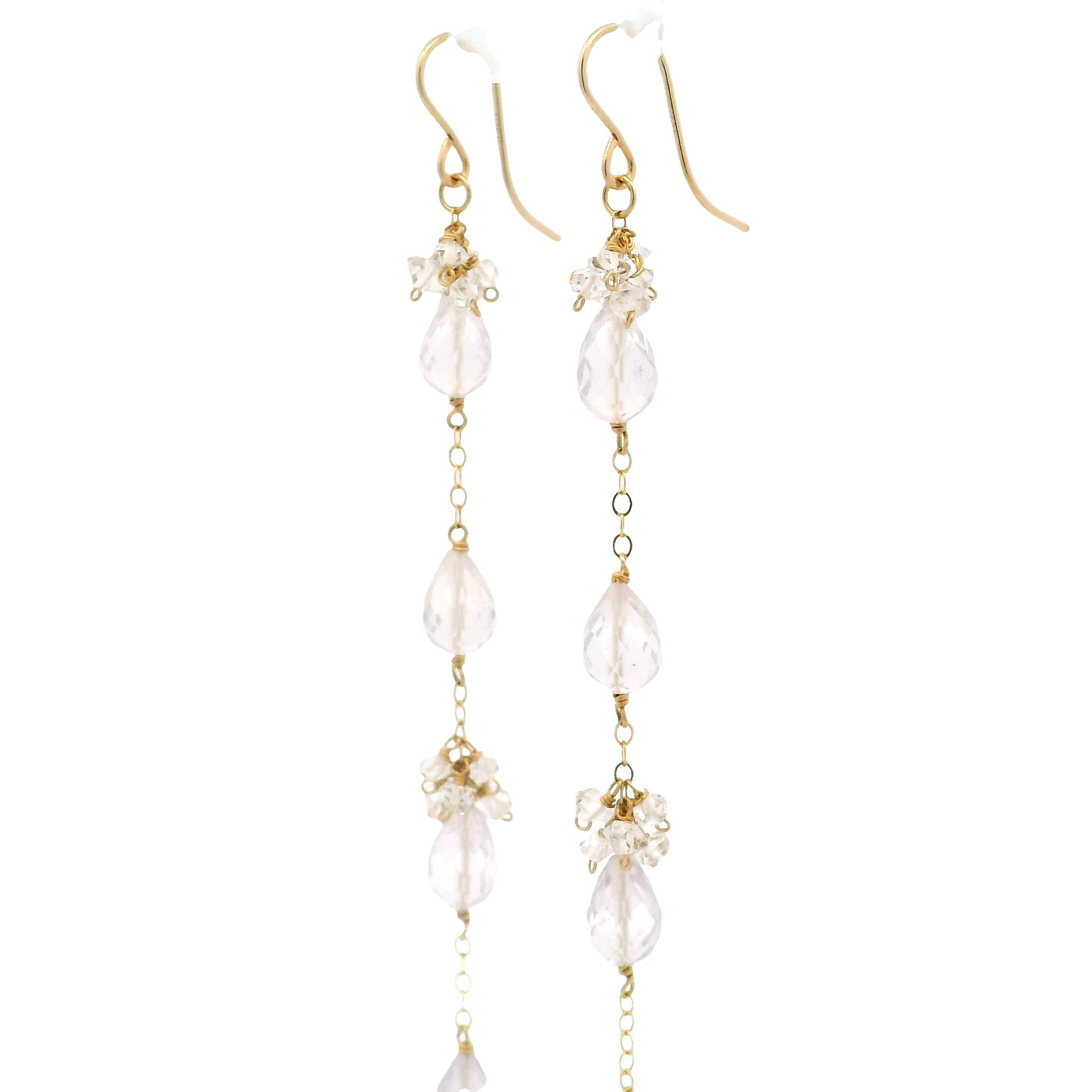 Pink Amethyst, Crystal Long Drop Earrings