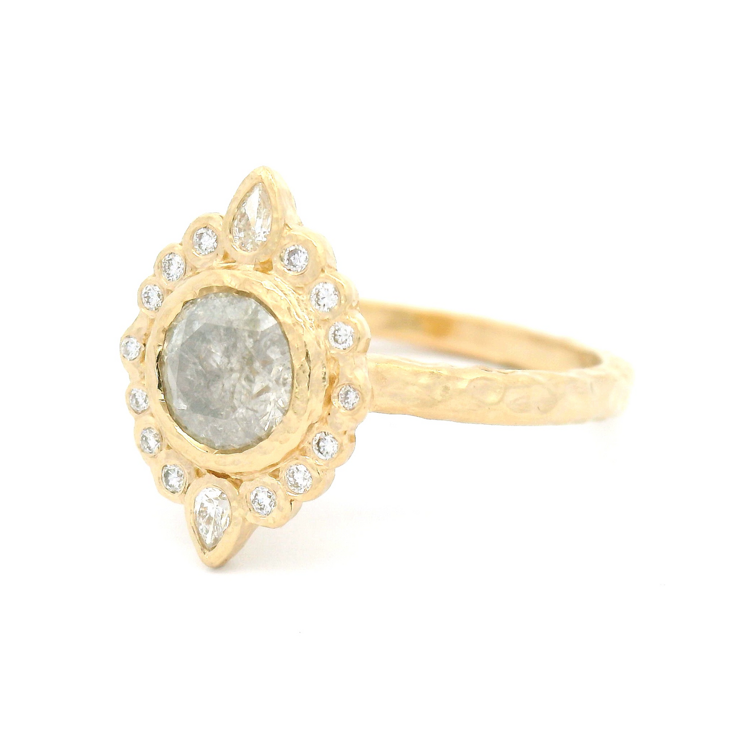 14k Yellow Engagement Ring with 0.85ct Icy Round Brilliant Diamond and Accent Diamonds