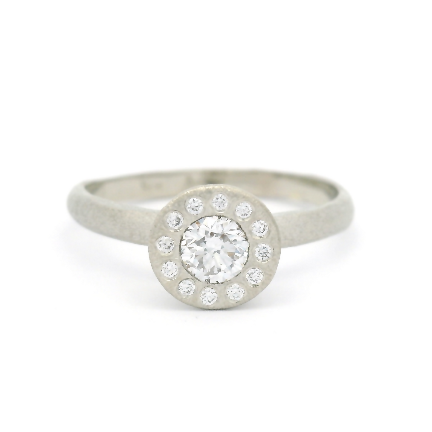 14k White Textured Engagement Ring with 0.26ct Diamond and Accent Diamond Halo