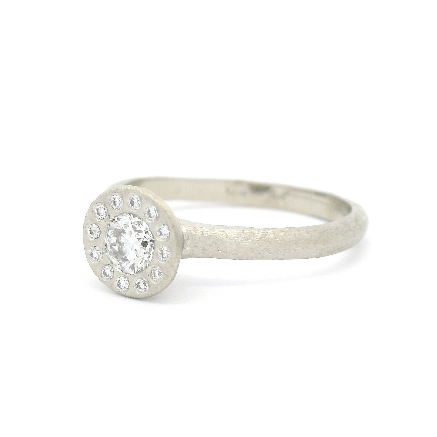14k White Textured Engagement Ring with 0.26ct Diamond and Accent Diamond Halo
