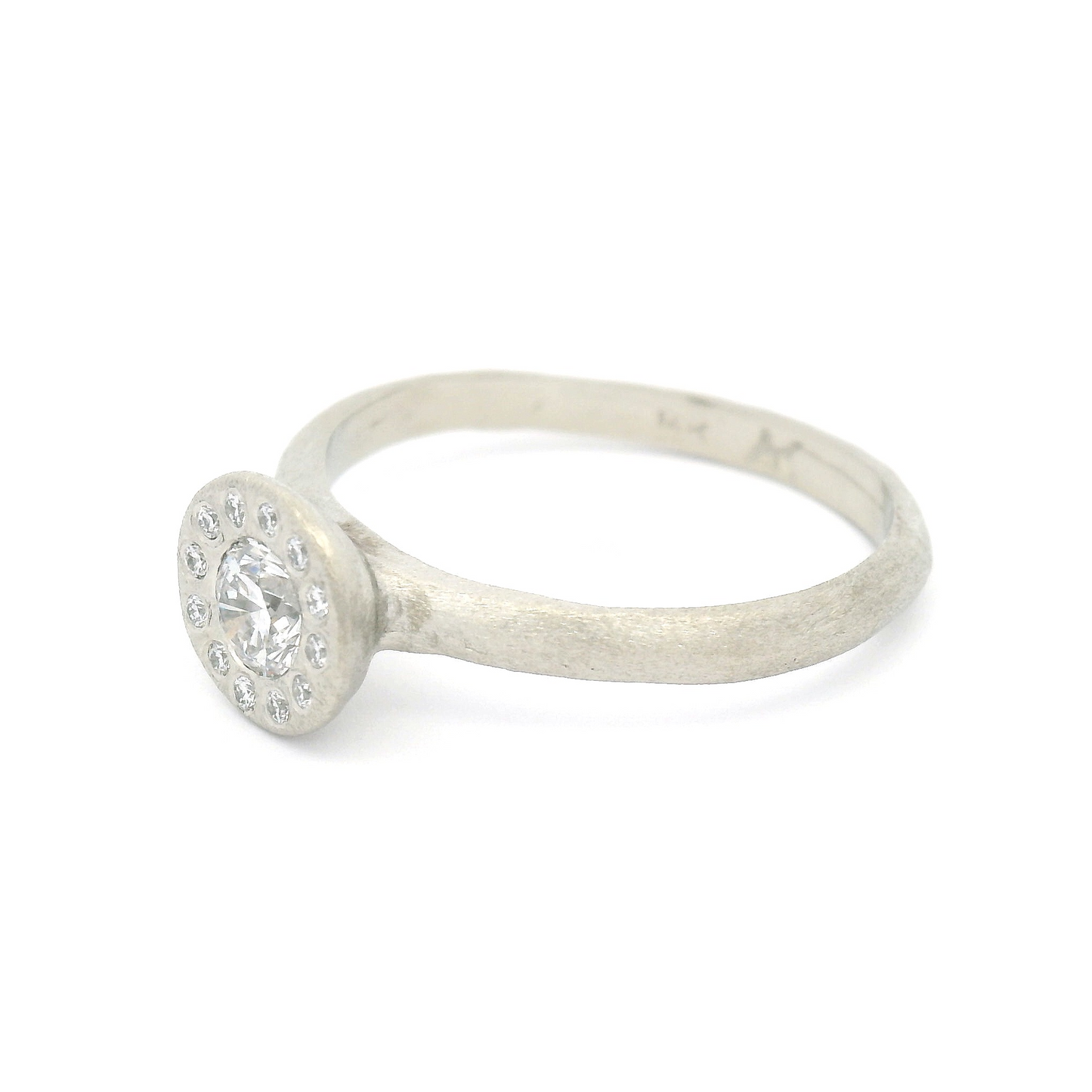 14k White Textured Engagement Ring with 0.26ct Diamond and Accent Diamond Halo