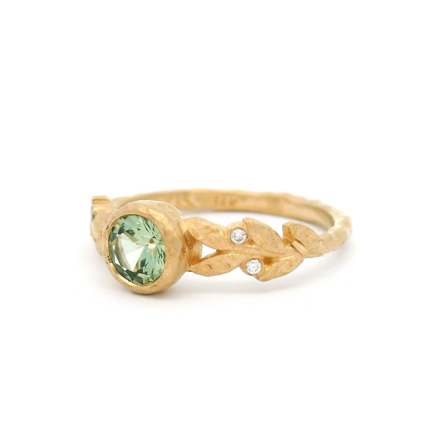 14k Yellow Organic Ring with 0.57ct Teal Green Sapphire and Diamond Accents