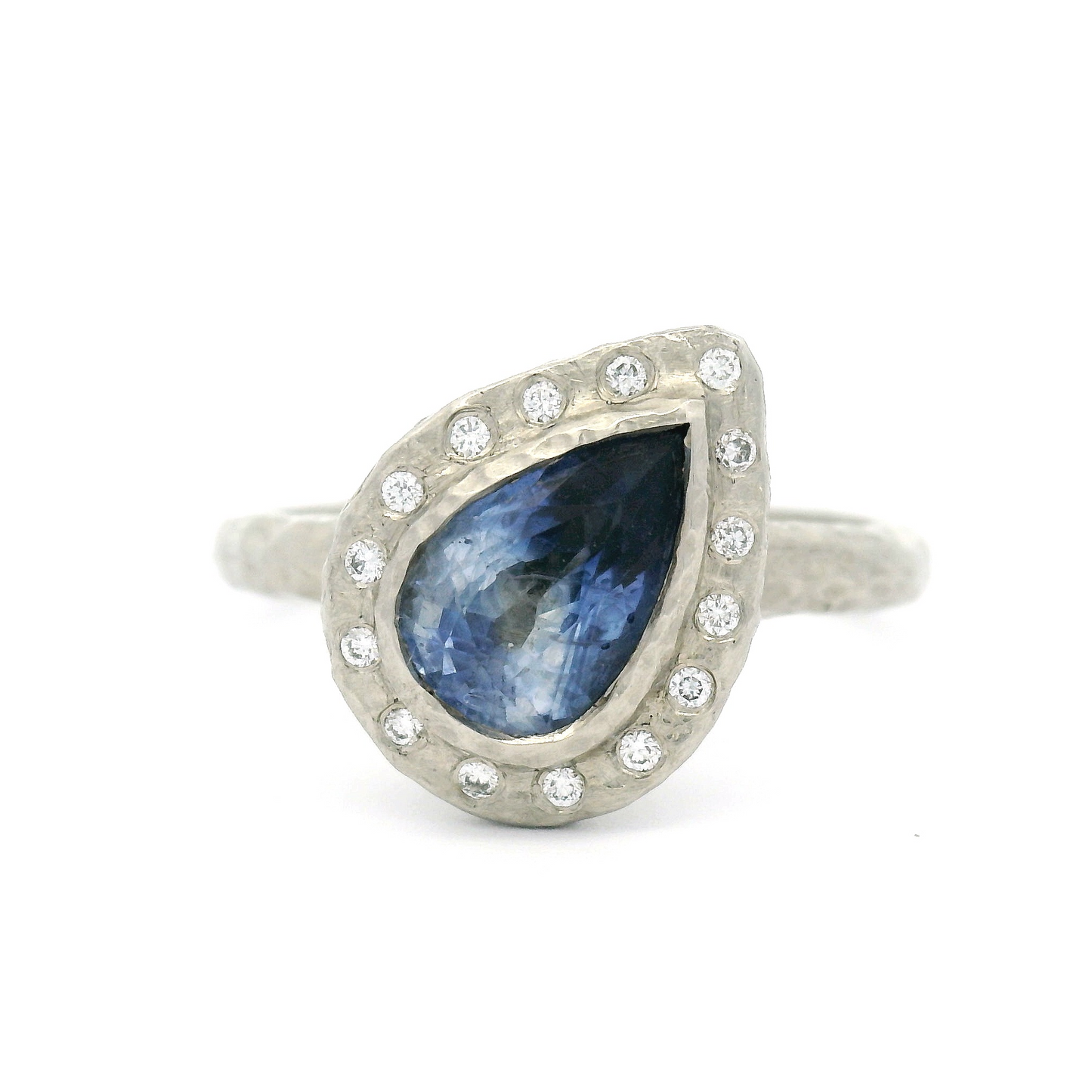 14k White Engagement Ring with 1.05ct Blue Sapphire and Accent Diamond Halo