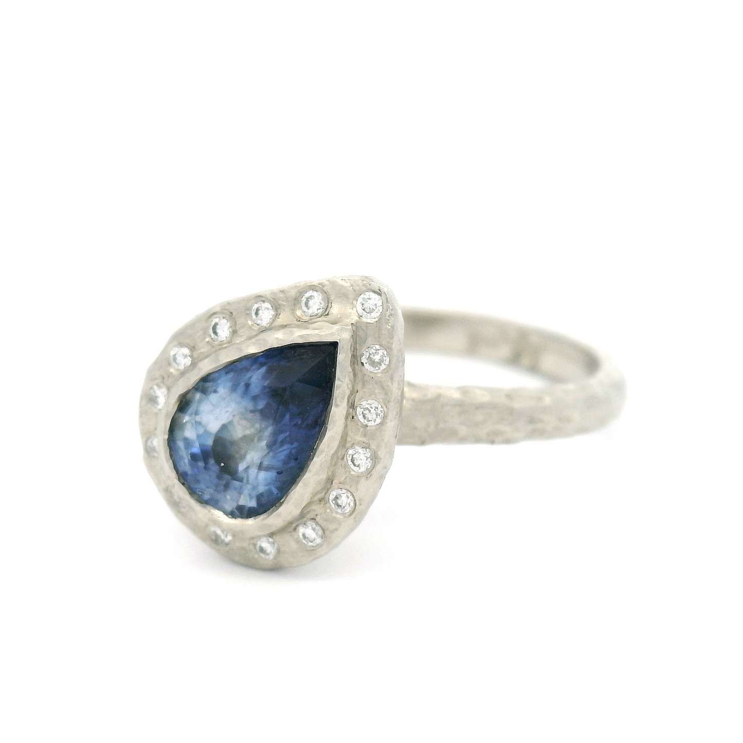 14k White Engagement Ring with 1.05ct Blue Sapphire and Accent Diamond Halo