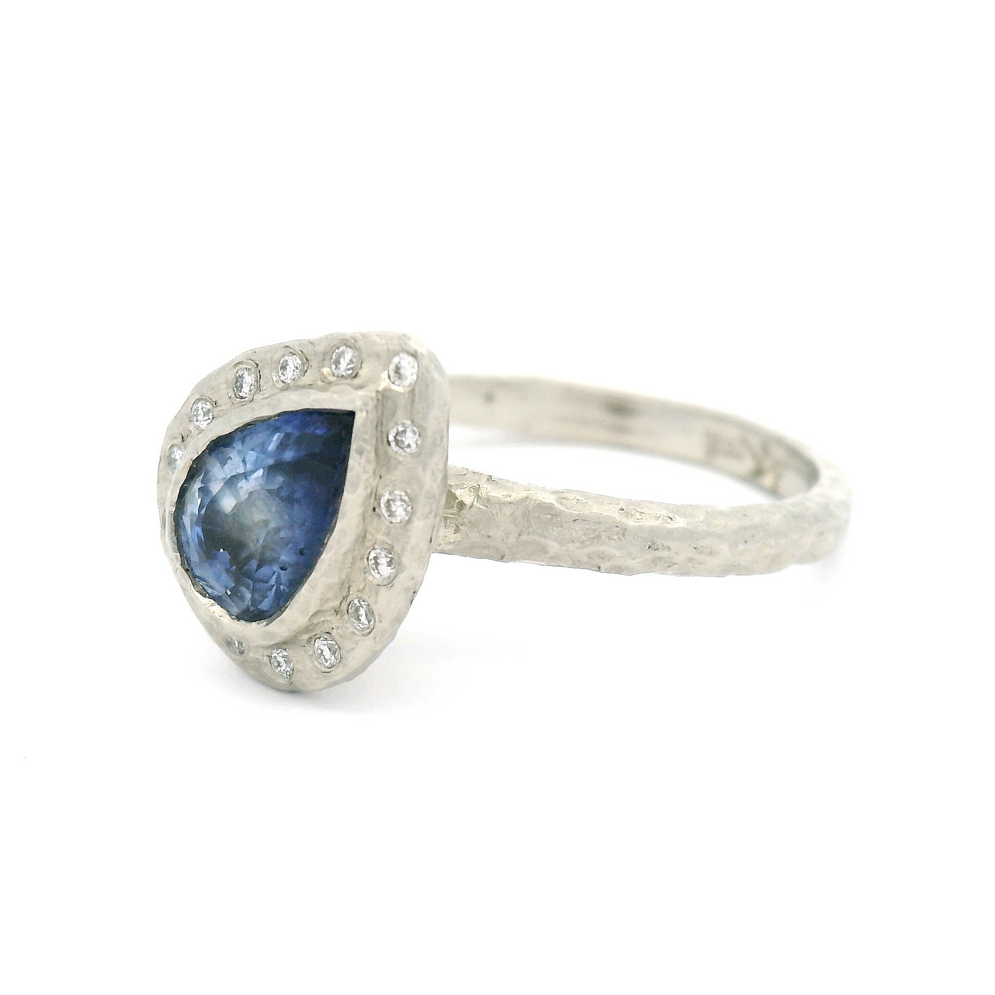 14k White Engagement Ring with 1.05ct Blue Sapphire and Accent Diamond Halo