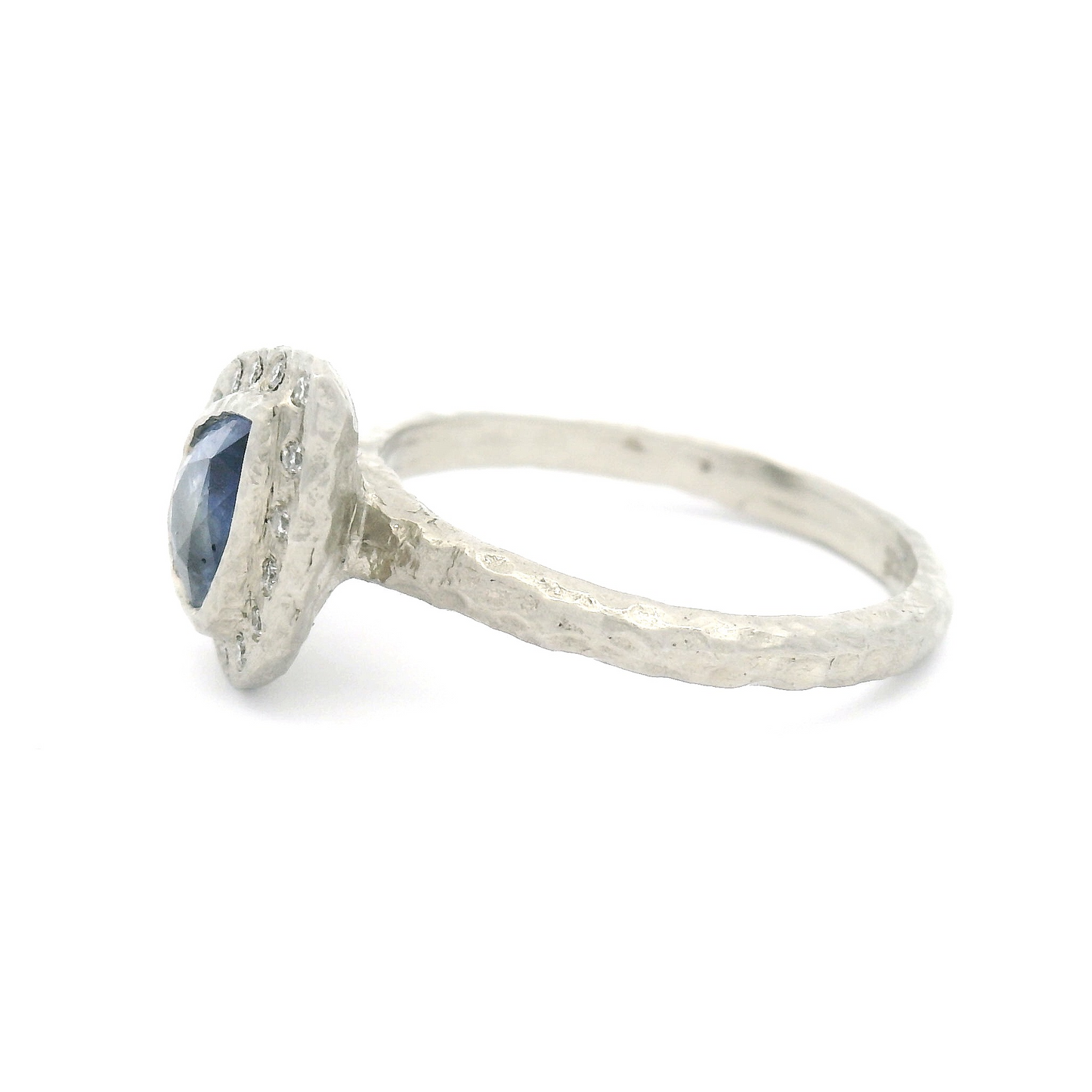 14k White Engagement Ring with 1.05ct Blue Sapphire and Accent Diamond Halo