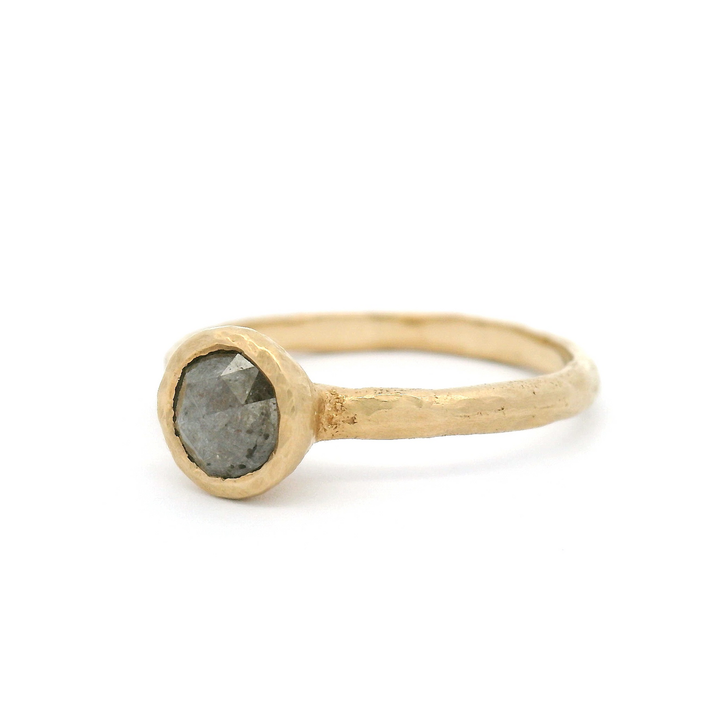 14k Yellow Organic Bezel-Set Solitaire with 0.60ct Grey Rose-Cut Diamond